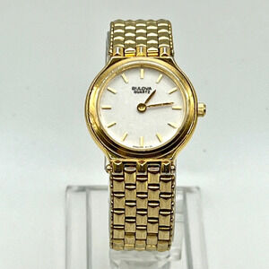 Vintage Bulova T2 1992 Germany Round White and Gold tones Ladies Watch Working